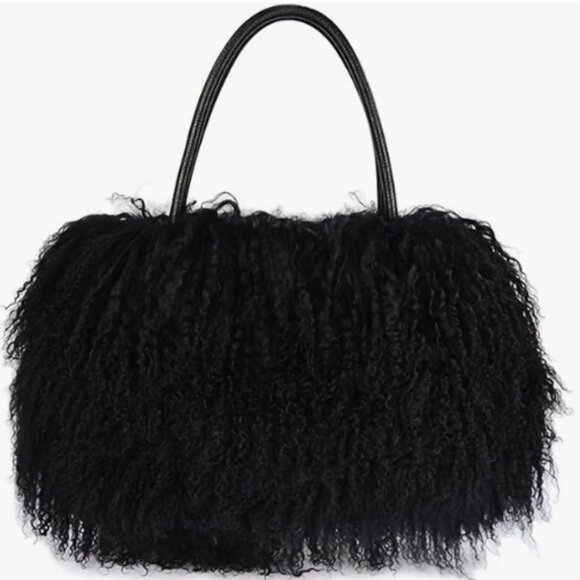 SOLD-Luxuriously Soft and Fluffy Mongolian Shoulder Tote Handbag - Picture 6 of 7